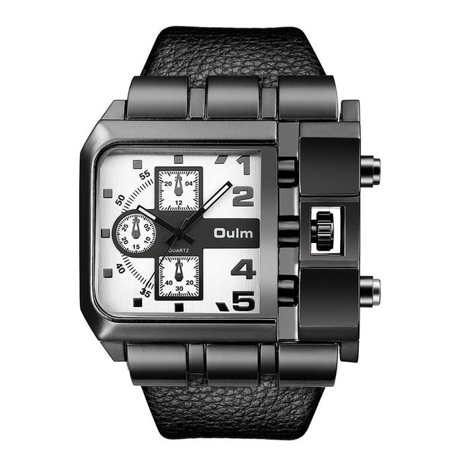Oulm Large dial quartz men's watch casual belt male watches personality square watch for men
