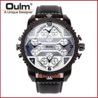 Oulm Cool Men's Watch Quartz Watch New Four Time Zone Casual Fashion Multi-Time Zone Large Dial Men's Watch HP3233