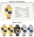 Oulm watch for men Square Personality Casual Large Dial Men's Watch Double Time Zone Steel Band Quartz Watch HP5024
