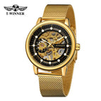 2023 New T-winner Men's Watch Fashion Hollowed-out Mesh Belt Waterproof Manual Mechanical men Watch SLZg123