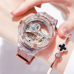 GUOU temperament fashion simple ladies watch waterproof female watch rhinestone silicone trendy mechanical women watch 8221
