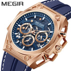 Megir Watch Men Stainless Steel Luminous Timing Hollow Sports Quartz Silicone Watch 4220