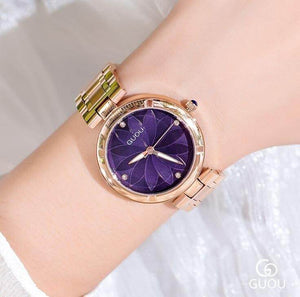 GUOU 6006 Women Watches New Fanshion Ladies Watch Emboss Flower Watch Stainless Steel Auto Date Watch Clock