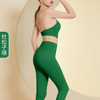Spring and Autumn Fashion Fitness Suit Women's New Contrast Color Cross Beauty Back Bra Seamless Yoga Sports Pants Two-Piece Suit TZ23-822