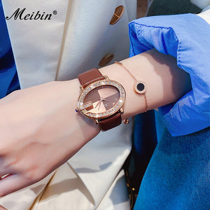 MEIBIN women watch new fashion Oval shell surface dial office lady watch diamond quartz watch 1658
