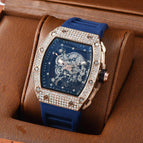 Watch for men Richard Trendy Fashion Hollowed-out Quartz Watch Diamond Silicone Electroplated Barrel-Shaped Men's and Women's Watch 9924