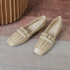 2022 shallow mouth shoes medium thick heel pleated female pearl soft all-match square toe thick heel shoes for women 1366-11