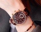 Fashion GUOU 8080 Real 3 Eyes Waterproof Leather Rose Gold Steel  Calendar Wristwatches Watch for Women