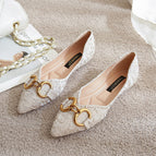 Flat shoes 2022 new horsebit buckle pleated satin pointed shallow beanie shoes plus size ladybugs pregnant women 222-21