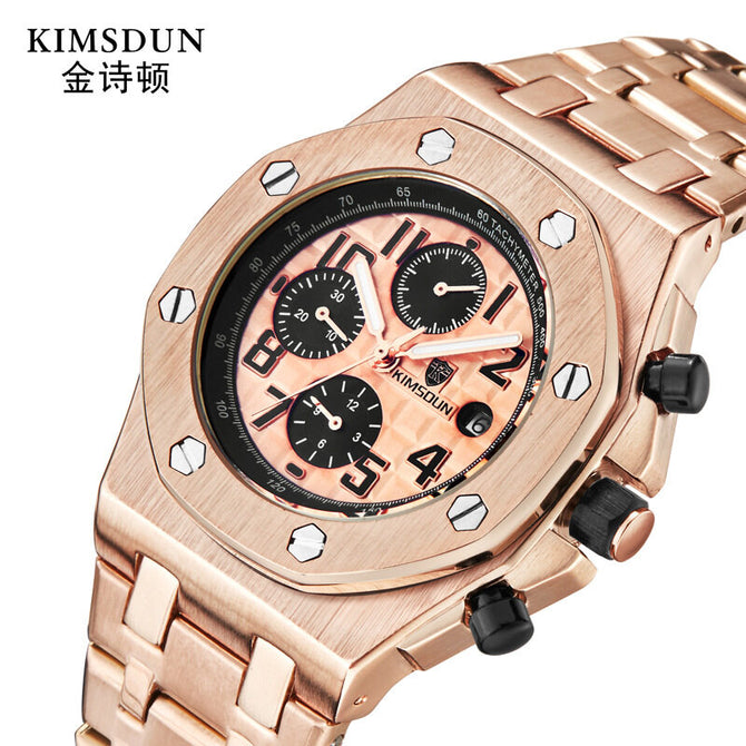 KIMSDUN Men's Watch Fashion Steel Band Three Eyes Waterproof Multifunctional Automatic Mechanical men's casual Watch K-1222A