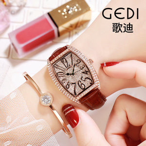 GEDI Women watch fashion ladies watch barrel-shaped leather retro ladies watch fashion waterproof quartz watch12010