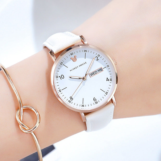 Disney Women Watch Double Calendar Belt Korean Fashion Trend Large Dial Quartz Watch Student Net Belt Women's Casual Watch 269 Gifts for Women