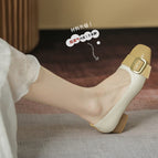 Square toe thick heel shoes women's 2022 new square buckle soft all-match shallow mouth mid-heel women's work shoes 1366-12