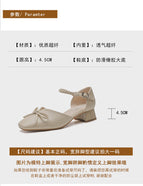 Sandals women's 2022 summer new hollow sandals female fairy style thick heel bow sandals female 17820-3