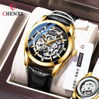 CHENXI New Automatic Mechanical Watch Men's Leather Strap Hollow Mechanical Watch Luminous Waterproof Watch cx-8821