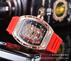 Men's watch New Diamond-Embedded Watch Skull Men's Fashion Barrel-Shaped Hollow Silicone Wrist Watch