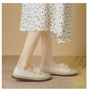 Fisherman's shoes women's spring and summer 2022 new lace pearl fisherman shoes women's grass woven shoes women's slip-on shoes 663-7
