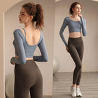 New Yoga Clothing Suit Women With Chest Pad Long Sleeve Sports Top Tight Running Fitness Clothing 206+181