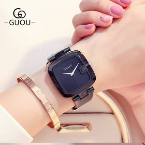 GUOU 8190 gun new square watch gun box fashion ladies watch temperament square watch leather watch women gifts gifts