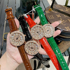 【Large stock】Diminnie Korean Version Full Diamond Belt Women's Watch Fashionable Classy Rotating Large Dial Ladies