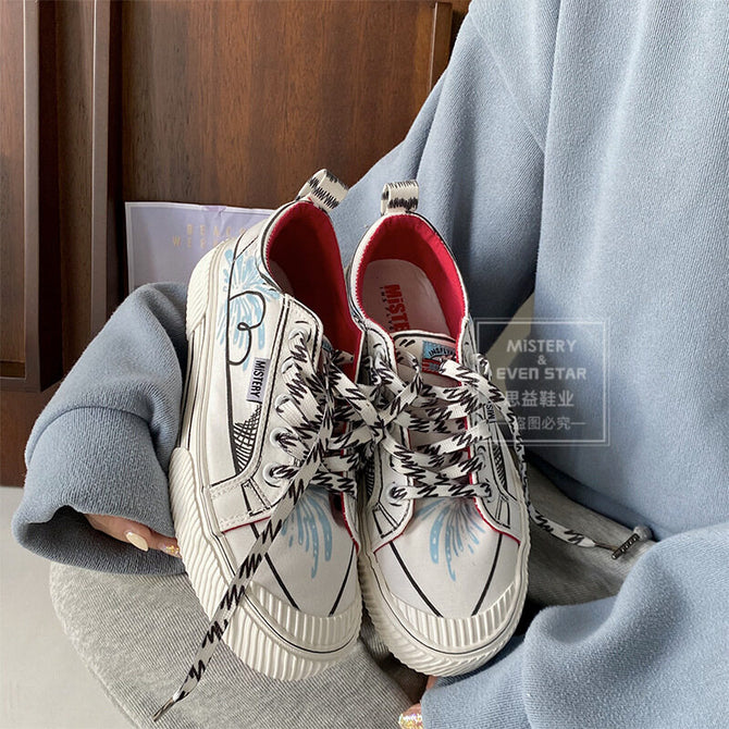 Personality graffiti canvas shoes men and women couple shoes 2021 new simple hand-painted shoes breathable low-top flat bottom shoes