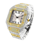 MISSFOX watch Roman scale high-end fashion diamond full diamond square men's watch women's watch round classic fashion quartz watch V324-2