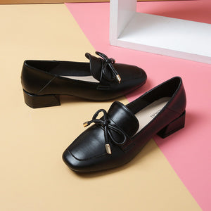 Fashion single shoes women's British style 2022 new one-pedal leather shoes thick heel loafers mid-heel large size shoes 189-3