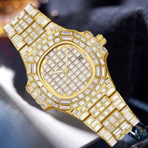 Pintime Fashion Diamond-Embedded Starry Square Diamond Calendar Waterproof Quartz Watch for Men 008