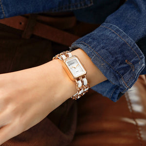 GUOU 6042 Jenama Jam Tangan perempuan Baru Mudah Niche Persegi Tenunan Tali Retro Wanita Jam Tangan
