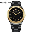 MAKAMBAKO Polygon Stainless Steel strap simple fashion Watch Men's Black waterproof quartz watch M-5015