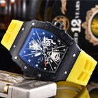 Men's watch Carbon Fiber Wood Grain Quartz Watch Barrel Shape Fashion Hollowed-out Quartz Waterproof Watch 9791E