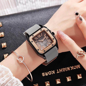 【Large stock】Guou New Square Women Roman Numbers Wristwatch Rubber Silicon Dress Watch Ladies Quartz Watches For Lady big dial 8154