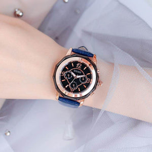 GUOU 8042 New Arrival Ceramic Watch Women's Three Eye Fashion Big Dial Women's Watch Women's Quartz Watch Casual Show Alloy Belt Watch