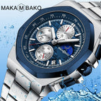 Makambako men's watch Sun Moon Star Multi-Function Waterproof Watch Men's Stainless Steel Octagonal Shell Calendar Watch