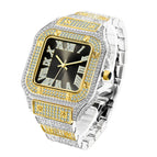 MISSFOX watch Roman scale high-end fashion diamond full diamond square men's watch women's watch round classic fashion quartz watch V324-2