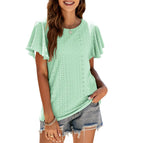 Women's 2022 summer new T-shirt hollow waist Ruffle sleeve casual top