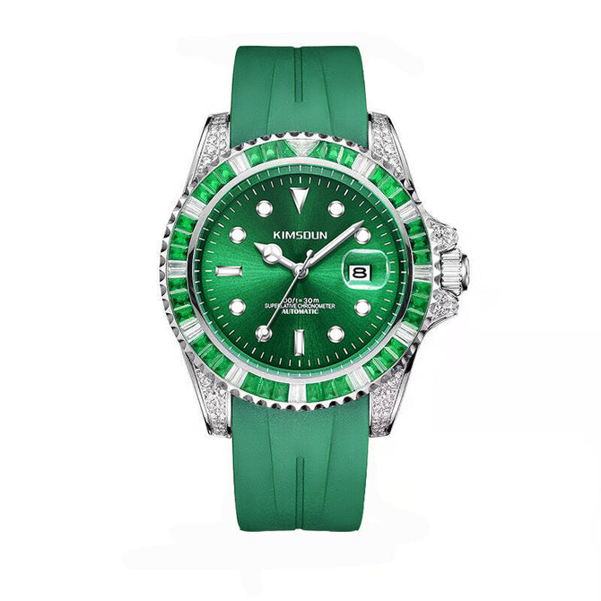 KIMSDUN new diamond-encrusted black water ghost automatic mechanical watch fashion luminous men's watch waterproof watch K-1268A-silicon