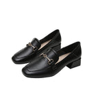 Leather shoes women's England 2022 new buckle high heels casual single shoes thick heels versatile large women's shoes 189-1