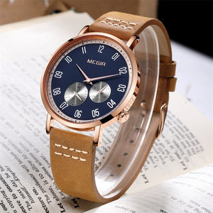 Megir Watch Men's Versatile Simple Waterproof Luminous Leather Business Sports Quartz Men 1083