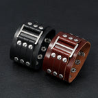 Men's Punk Wide Genuine Leather Big Buckle Rivet Cuff Wristband Bracelet Bangle Punk Style Men's Wide Leather Bracelet