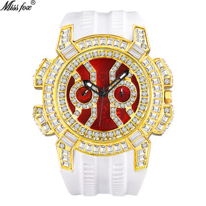 MISSFOX watch men's high-end fashion domineering personality full diamond large dial tape quartz watch V318