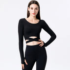 2022 new yoga clothing spring and autumn sports fitness yoga Top quick-drying and thin cross-bull yoga long-sleeved shirt 8080