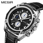 MEGIR 2015 Official Quartz Men Watches Fashion Genuine Leather Chronograph Watch Clock for Gentle Men Male Students