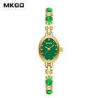 MKGO M8106  Light Luxury Small Fashion  watches Simple Small Green Plate High Grade Jade Chalcedony Bracelet Women's Waterproof Watch Casual