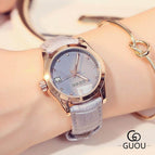New Arrive GUOU Women Watches Fashion Modern Diamond Watch Elegant Leather Auto Date Ladies Watch gift for women