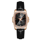 SENO Retro Square Diamond Ladies Belt Watch Simple Water Diamond British Women's Watch S040