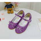 2021 new Korean bow princess children's shoes hook and loop sequined flat shoes for children and girls dancing shoes 1799-25