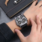 Oulm Large Dial Fashion Casual Men's Watch Large Dial Dual Time Zone Compass Men's Quartz Watch HP1140