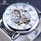 Forsining Watch Men's Fashion Casual Mesh Belt Hollow Gold Manual Mechanical men business Watch SLZe92