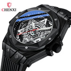 CHENXI Men's watch Geometric Cool Watch Calendar Silicone Luminous Waterproof Men's Quartz Wrist Watch CX-8252